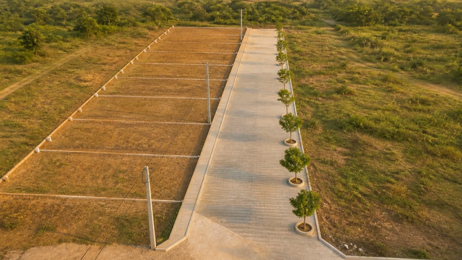 The laid 24 ft wide concrete road with covered drains and avenue planters at Ganga Enclave, Gudiyattam